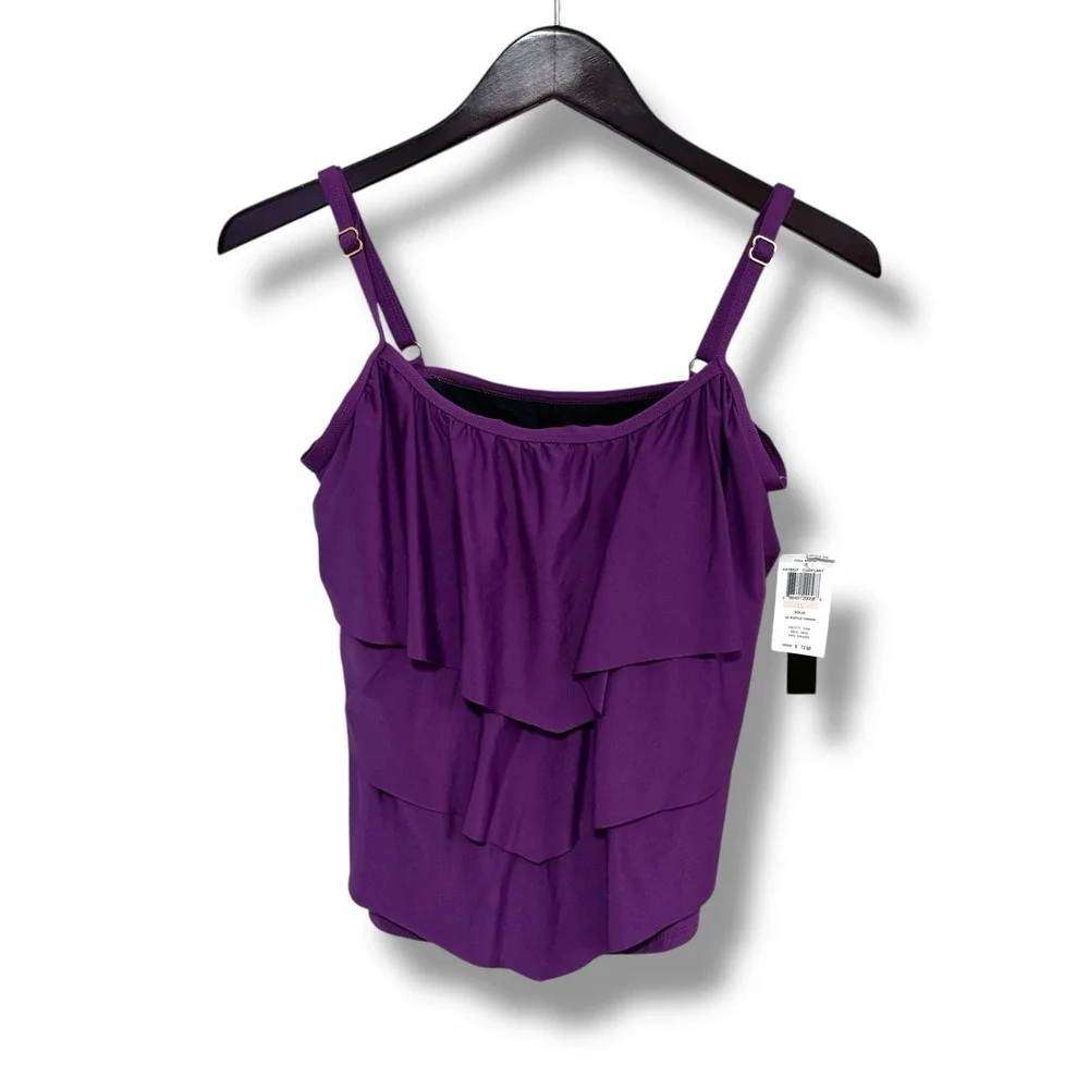 NWT ALEX MARIE TANKINI SC Ruffle Front Purple‎ Eggplant Size 10 / 16.5 x 14.5
